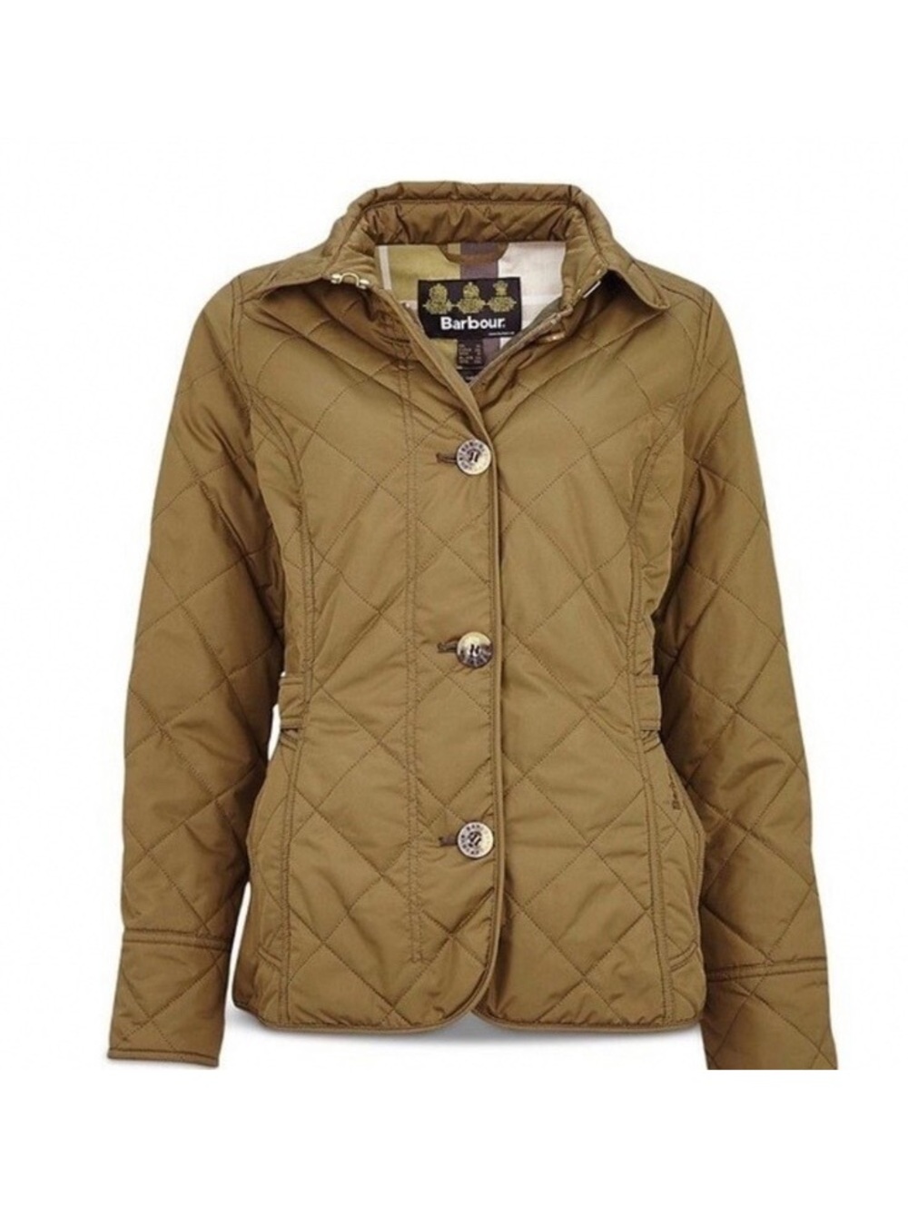 Barbour Nelson Quilted Womens Jacket plaid lining olive green 1x plus fall coat